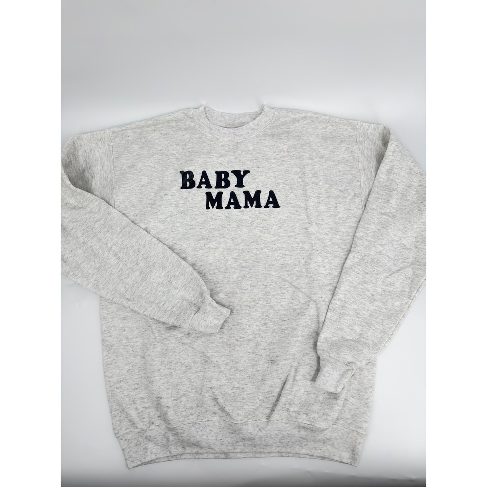 Hanes Sweatshirt Baby Mama Graphic Modern Womens Medium Heather Gray Pullover